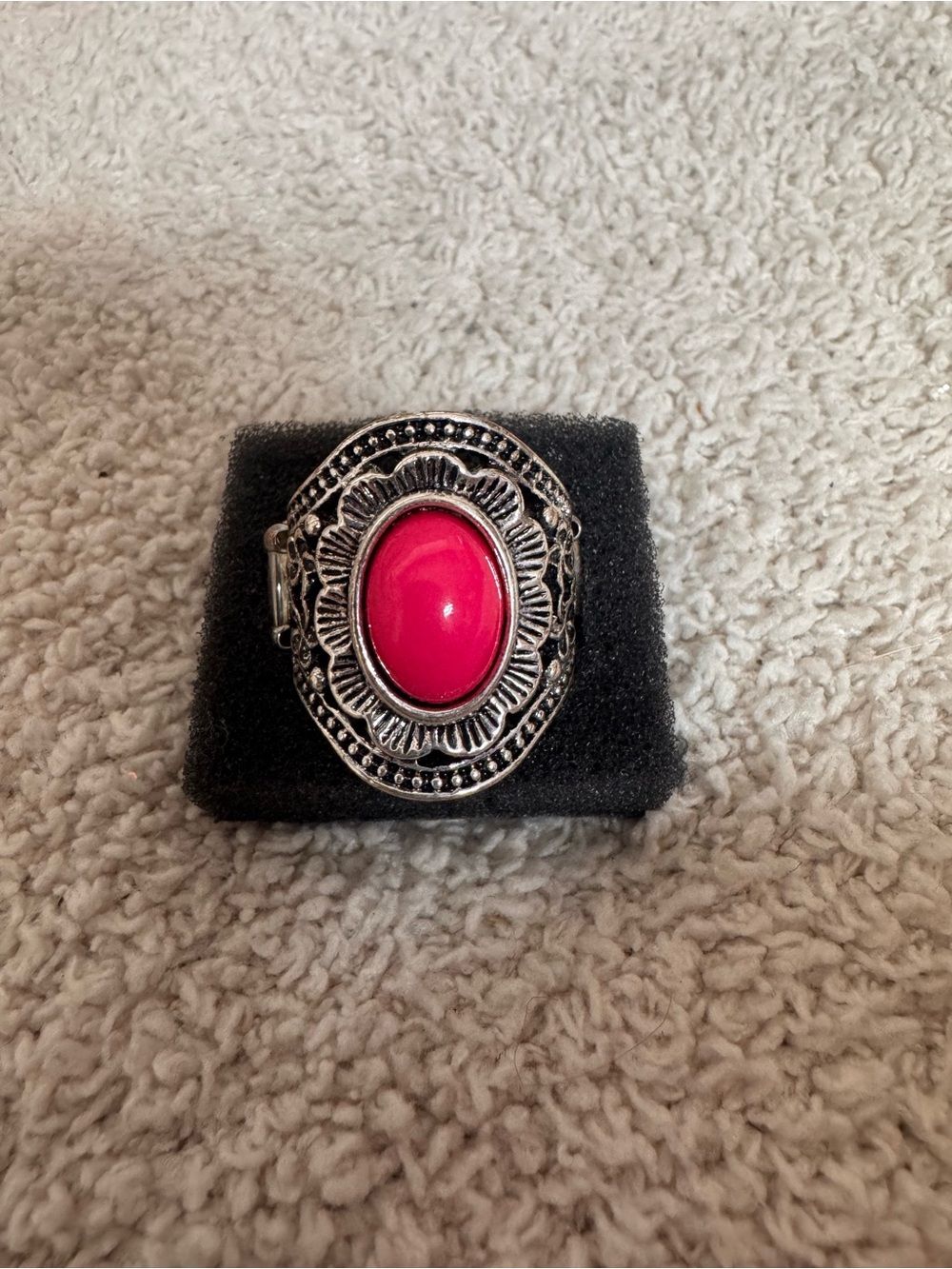 Paparazzi Silver-Tone Ring with Bright Pink Oval Cabochon